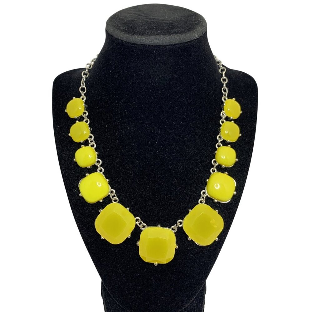 Vintage Silver Tone & Yellow Stone Statement Collar Necklace (1918)